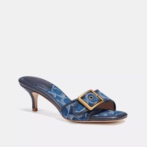 Coach Margot Sandal Kitten Heel In Signature Denim *RARE*